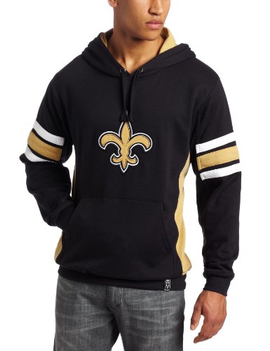 NFL Men's New Orleans Saints Passing Game II Long Sleeve Hooded Fleece Pullover (Black/Gold/White, Medium)