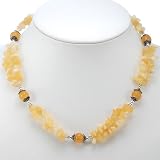 EXP Handmade Golden Yellow Agate Necklace With Antiqued Silver Accents