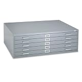 Safco Products - Safco - Five-Drawer Steel Flat File, 46-3/8w x 35-3/8d x 16-1/2h, Gray - Sold As 1 Each - Positive closure keeps drawers tightly shut. - Full-suspension drawers have rear hood and hinged front depressors. - Side-roller assembly with case-hardened ball-bearing rollers.