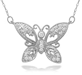 10k White Gold Butterfly Diamond Necklace (0.16 cttw, I-J Color, I2-I3 Clarity), 16