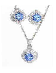 Beautiful Tanzanite Stud Earrings and Pendant .925 Sterling Silver Rhodium Plated White Gold Quality