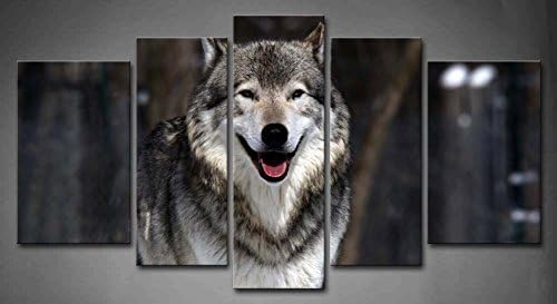 Love Girl - 5 Panel Wall Art Gray Wolf Portrait Of A Gray Wolf In Winter Painting Pictures Print On Canvas Animal The Picture For Home Modern Decoration piece (Stretched By Wooden Frame,Ready To Hang)