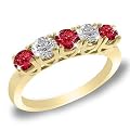 5 Stone Round Ruby & Diamond Anniversary Band in 18K Yellow Gold (1/2 ctw)
