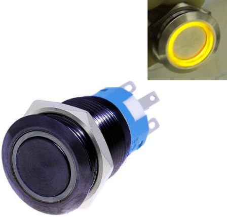 1pc*12v 19mm Push Button Switch Black Shell Latching (White/blue/green/yellow/red/orange) LED Waterproof Flat (Yellow)