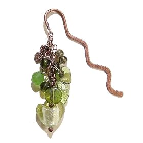 Antiqued Copper Bookmark w/ Olive Green Beads