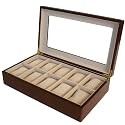Watch Box for 10 Watches Cherry Matte Finish XL Extra Large Compartments Soft Cushions Clearance Window