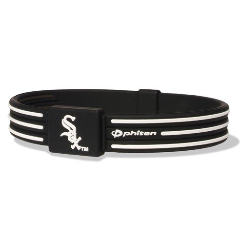 Phiten Chicago White Sox Black MLB Authentic Collection Silicone-Titanium S-Type Bracelet