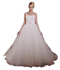 Sweetheart One Shoulder Chiffon Beaded Lace Wedding Dress  with a Court Train 