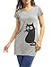Allegra K Women's Round Neck Short Sleeve Cat Prints Loose Tunic Top M Grey