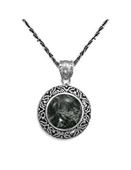 Swirled Green Seraphinite Pendant with Heart Pattern Necklace Sterling Silver