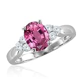 Natural Pink Sapphire and Diamond Ring in Platinum 3 Stone Ring (G, SI1-SI2, 1.85 cttw), 8x6mm, Certificate of Authenticity