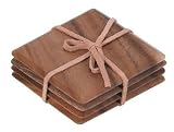 T&G Tuscany Square Coasters with Leather Tie in Acacia, Set of 4
