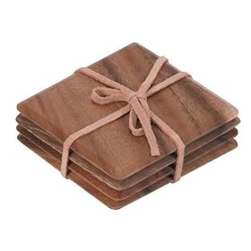 T&G Tuscany Square Coasters with Leather Tie in Acacia, Set of 4