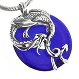 Sterling Silver Dragon on Bright Cobalt Blue Glass Donut Pendant