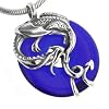 Sterling Silver Dragon on Bright Cobalt Blue Glass Donut Pendant