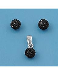 Sterling Silver Black CZ Fine Sphere Earring Pendant Set 7MM