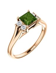 14K Rose Gold 5.00x5.00mm Princess Cut Green Tourmaline and Diamond Ring -- LIFETIME WARRANTY