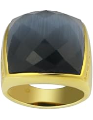18k Gold Over Sterling Silver Artificial Cats Eye and Created White Sapphire Ring, Size 7