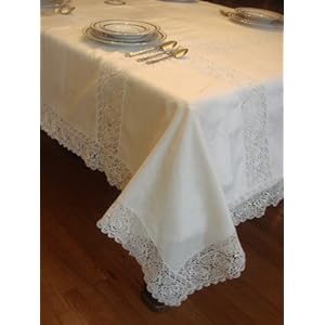 All State Alexandria Polyester Tablecloth with Lace-White/Cream 60x90