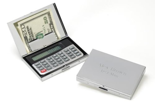Engraved Chrome Calculator Business Card Holder