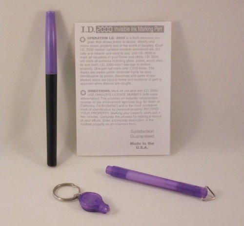 Invisible Ink Marking Pen w/ LED UV Light, Sharpie Type Marker & Flashlight