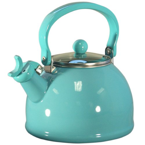 "Calypso Basics 2.2-Quart Whistling Teakettle with Glass Lid, Turquoise" "Calypso Basics 2.2-Quart Whistling Teakettle with Glass Lid, Turquoise"