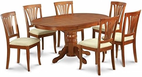 East West Furniture AVON5-SBR-C 5PC Oval Dining Set with Single Pedestal with 18 in. leaf Avon Table and 4 padded seat chairs