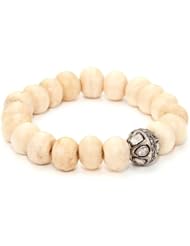 Borgioni Rose Cut Vintage Ball on Creamy Bone Beaded Bracelet
