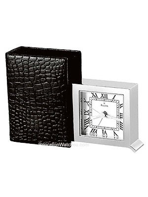 Bulova Marquis Travel Alarm Clock - Chrome Finish - Black Leather Cover