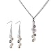 4-Strand Silver Bar Crystal Multi-color Cultured Pearl Lariat with Multi-color Dangle Earrings Set