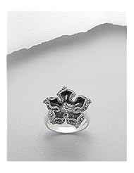 Black Flower Colored Enamel Ring In 92.5 Sterling Silver