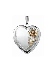 14k White Gold Two-Tone Heart Locket 1 inch x 1 inch