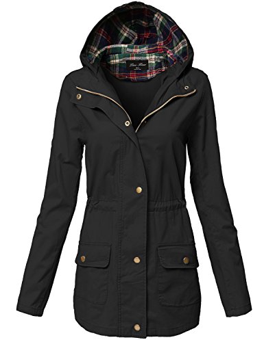 Plus Size Plaid Hooded Waist Drawstring Utility Jackets