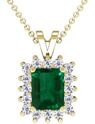 18K Yellow Gold Emerald Cut Emerald And Round Diamond Pendant