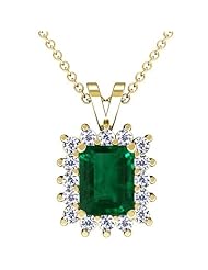 14K Yellow Gold Emerald Cut Emerald And Round Diamond Pendant