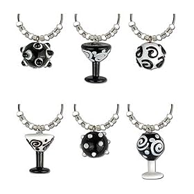 Contempo Black & White Wine Glass Charms - Set of 6