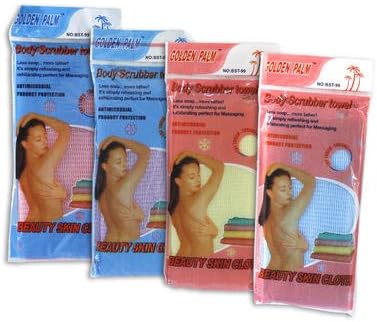 Golden Palm Bath & Shower Body & Back Scrub Cloth STRETCH EXFOLIATING WASH CLOTH STIMULATING SKIN CLEANING (1 Random Color)