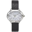 Timex 2H091 Womens Silver-Tone Dress Watch with White Oval Dial and Black Genuine Leather Strap