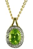 9ct Yellow Gold Diamond Set Oval Peridot Pendant On 18 Curb Chain