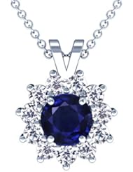 Platinum Round Cut Blue Sapphire And Round Diamond Pendant