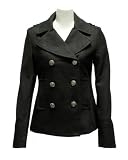 Back Friday sale pea coat  Ladies Black Wool Blend 6 Silver Button Pea Coat