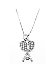 Sterling Silver Double Tennis Rackets with Ball Necklace