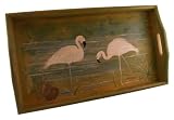 ArtisanStreet's Hand Painted Wood Tray. Features a Pair of Pink Flamingos. One of a Kind, Signed.