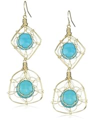 Misha Double Drop Wire Wrap Turquoise Earrings