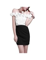 Off the Shoulder Lace Chiffon Two-Toned Mini Dress 