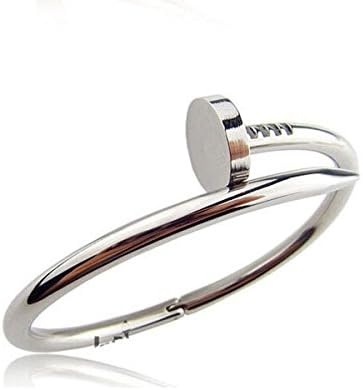 Stainless Steel Nail Style Love Bangle Bracelet Oval High Polish Silver , Fits 7.5inch Wrists