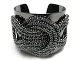 EsMor X-Chunky Thick Knotted Mesh Chain Cuff Fashion Bracelet Black Finish