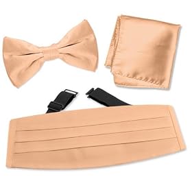 Pale Peach Pretied Bow Tie by Elite Solid peach silk cummerbund sets