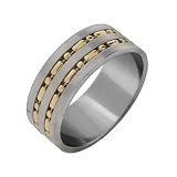 Eve's Addiction Men's Gold Beaded Double Row Stainless Steel Band