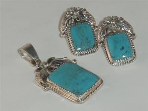 Navajo Sterling Silver Turquoise Pendant and Earrings Set - ST-0001